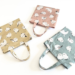 シマエナガ・ミモザ◆お散歩バッグ/ミニトートバッグ【5色よりお選びいただけます】 7枚目の画像