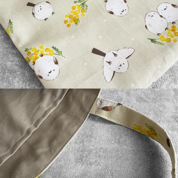 シマエナガ・ミモザ◆お散歩バッグ/ミニトートバッグ【5色よりお選びいただけます】 13枚目の画像