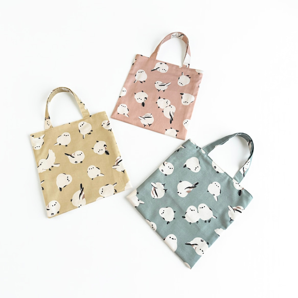 シマエナガ・ミモザ◆お散歩バッグ/ミニトートバッグ【5色よりお選びいただけます】 6枚目の画像