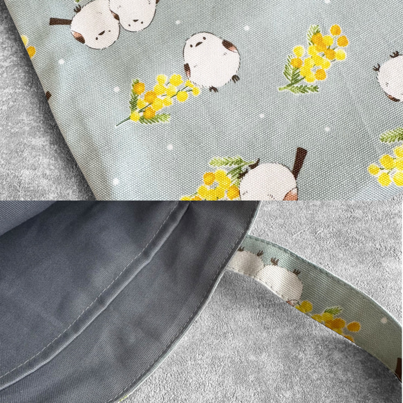 シマエナガ・ミモザ◆お散歩バッグ/ミニトートバッグ【5色よりお選びいただけます】 14枚目の画像