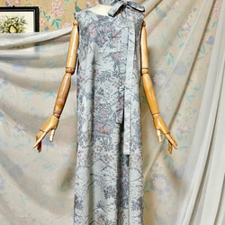 着物リメイク 黒留袖ドレス ケープスリーブ 友禅染 ワンピース 花かん