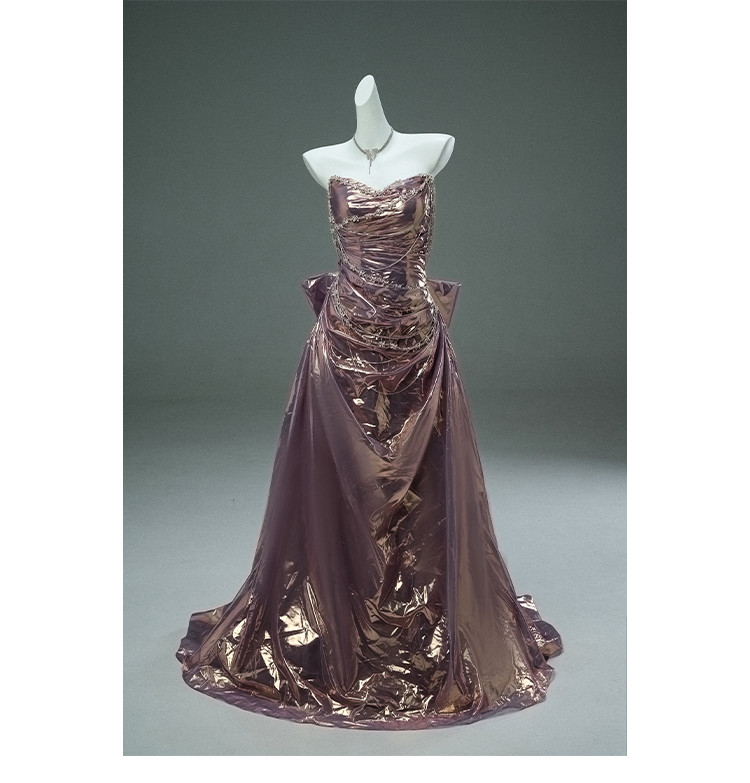 豪華 紫 キラキラ きバックリボン ドレス ウェディングドレス パーティー 演奏会 二次会 前撮り 披露宴 AK143