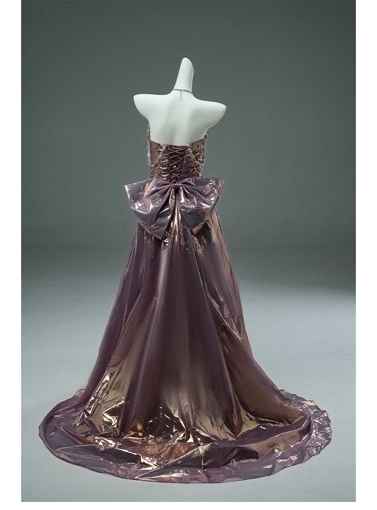 豪華 紫 キラキラ きバックリボン ドレス ウェディングドレス パーティー 演奏会 二次会 前撮り 披露宴 AK143