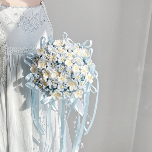 かぎ針編みブーケ 毛糸編み ウェディングブーケ 青 白 HL005 ブーケ