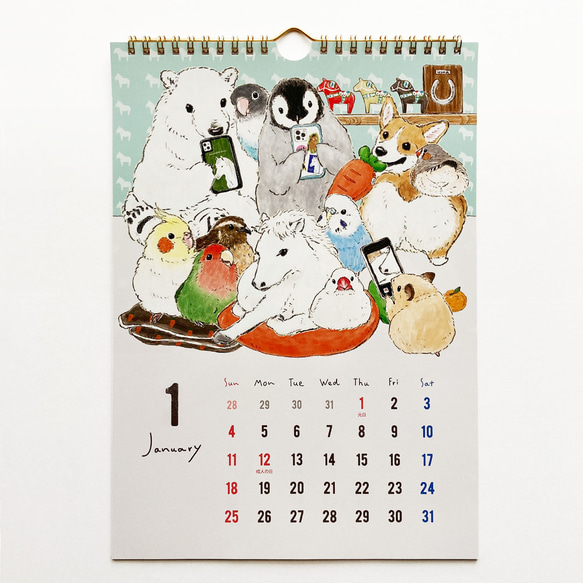2026年 壁掛けA4カレンダー HAPPY ANIMAL YEAR!! 2枚目の画像