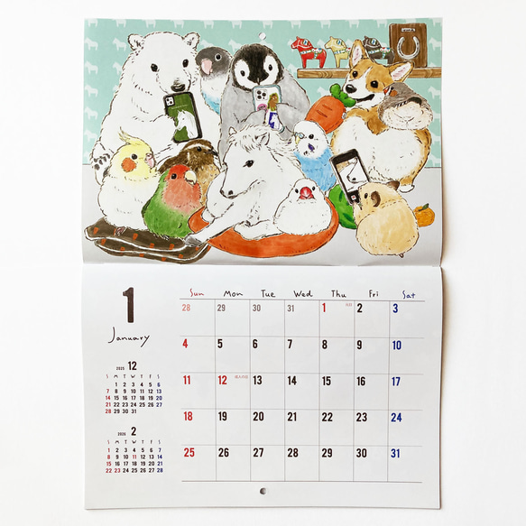 2026年 見開きA3カレンダー HAPPY ANIMAL YEAR!! 2枚目の画像