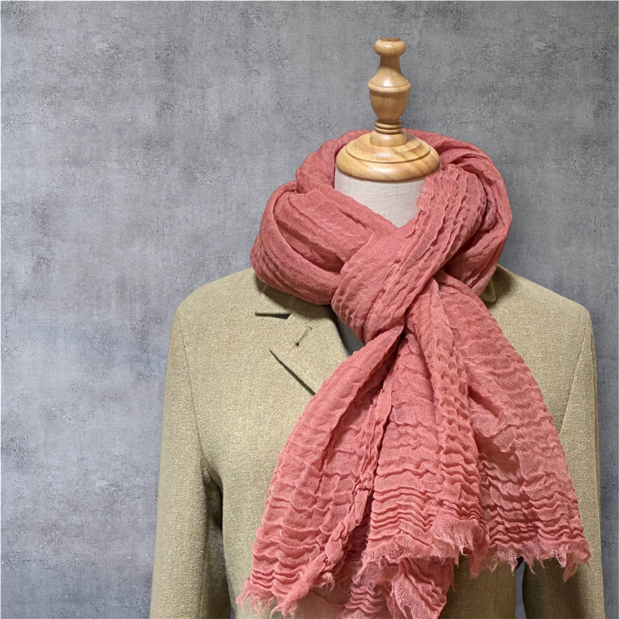 草木染め・ウール大判ストール(グレイッシュピンク)