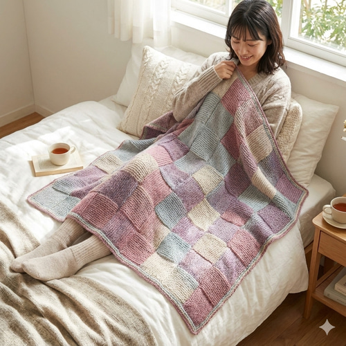 ガーター編みのブランケット ひざ掛け おくるみ 手編み MONA その他