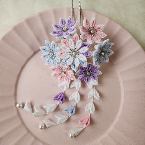 つまみ細工キット☆【自分で作る】重ね剣つまみのかんざしキット(パステルカラー)☆てふてふ堂