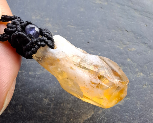 クリソプレーズ　シトリン　マクラメペンダント　ネックレス クリソプレーズ シトリン マクラメペンダント ネックレス