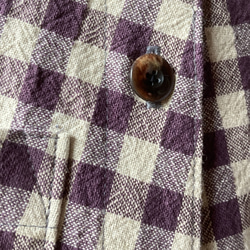 パープル・チェック　綿麻ワッシャー　横ボタンのふんわりスッキリフレアーエプロンドレス　ML　着丈98 10枚目の画像