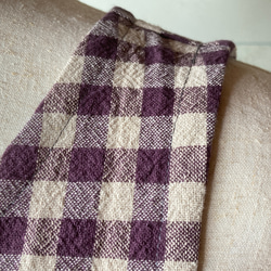 パープル・チェック　綿麻ワッシャー　横ボタンのふんわりスッキリフレアーエプロンドレス　ML　着丈98 6枚目の画像