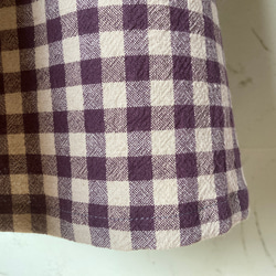 パープル・チェック　綿麻ワッシャー　横ボタンのふんわりスッキリフレアーエプロンドレス　ML　着丈98 11枚目の画像