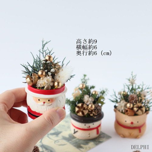 サンタとその仲間たちのクリスマスミニアレンジ3個セット
