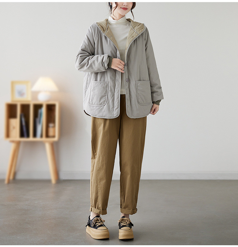 秋冬レディースルーズベターン綿入りフード付きロングスリーブコート【返品・交換可】品質最優先25-430