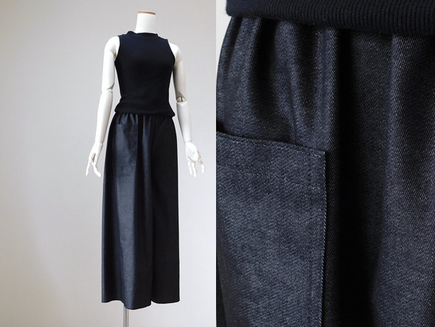 ハンサム系黒ボトム■TCデニムのワイドパンツ・ブラック