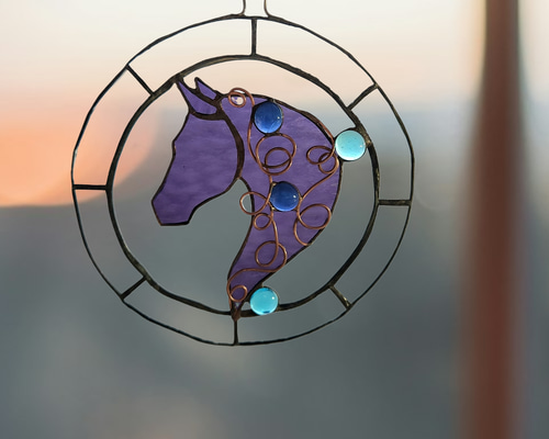 紫馬 ステンドグラス雑貨 干支年 インテリアアクセント サン