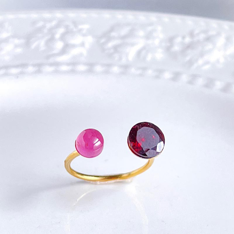ピンク サファイア ガーネット フォークリング 天然石 リング 大粒 宝石質 オープンリング ガーネット