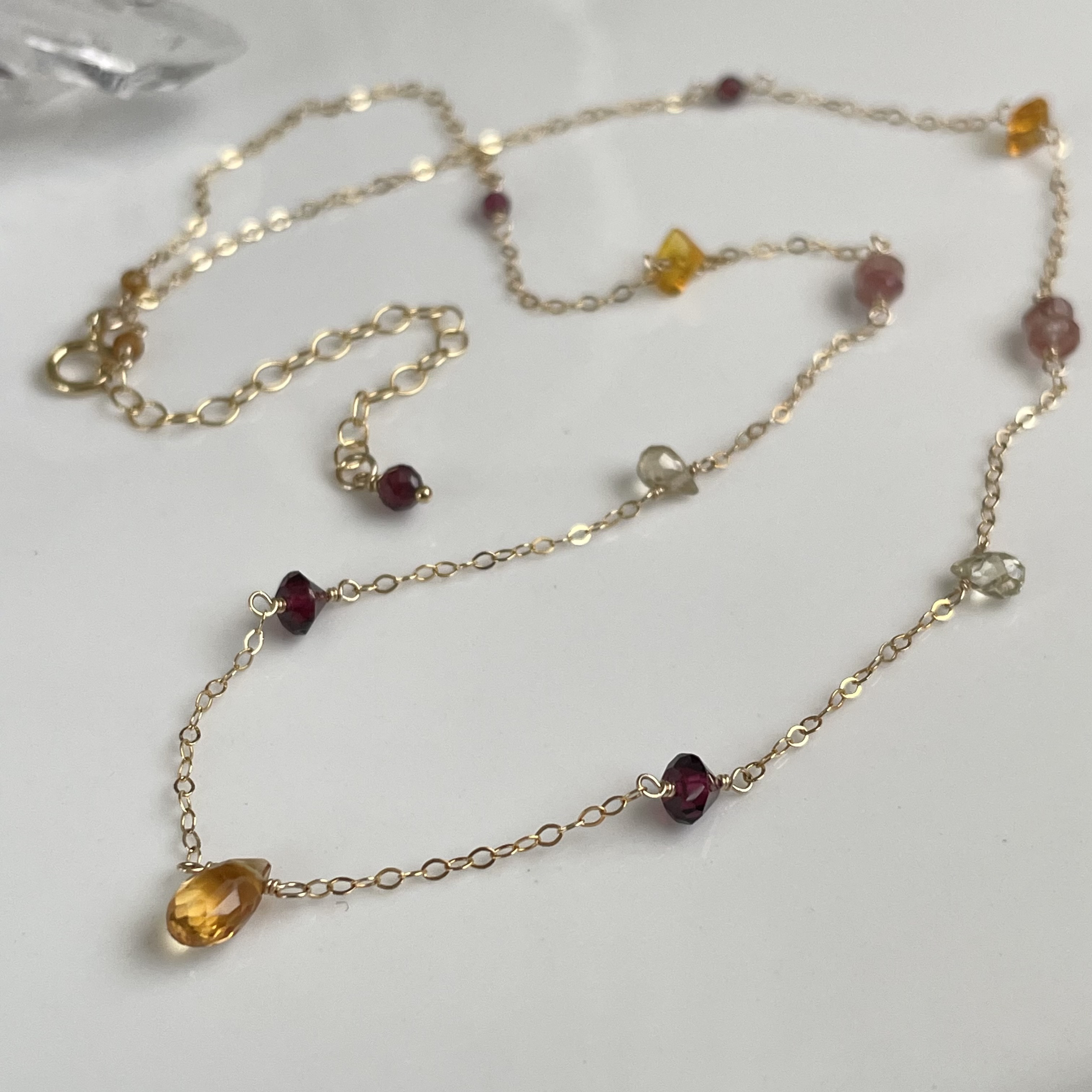 14kgf シトリン×mixストーン ステーション ネックレス