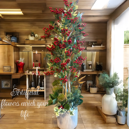 光触媒 人工観葉植物 ウォールグリーン フェイクグリーン 南天アレンジ