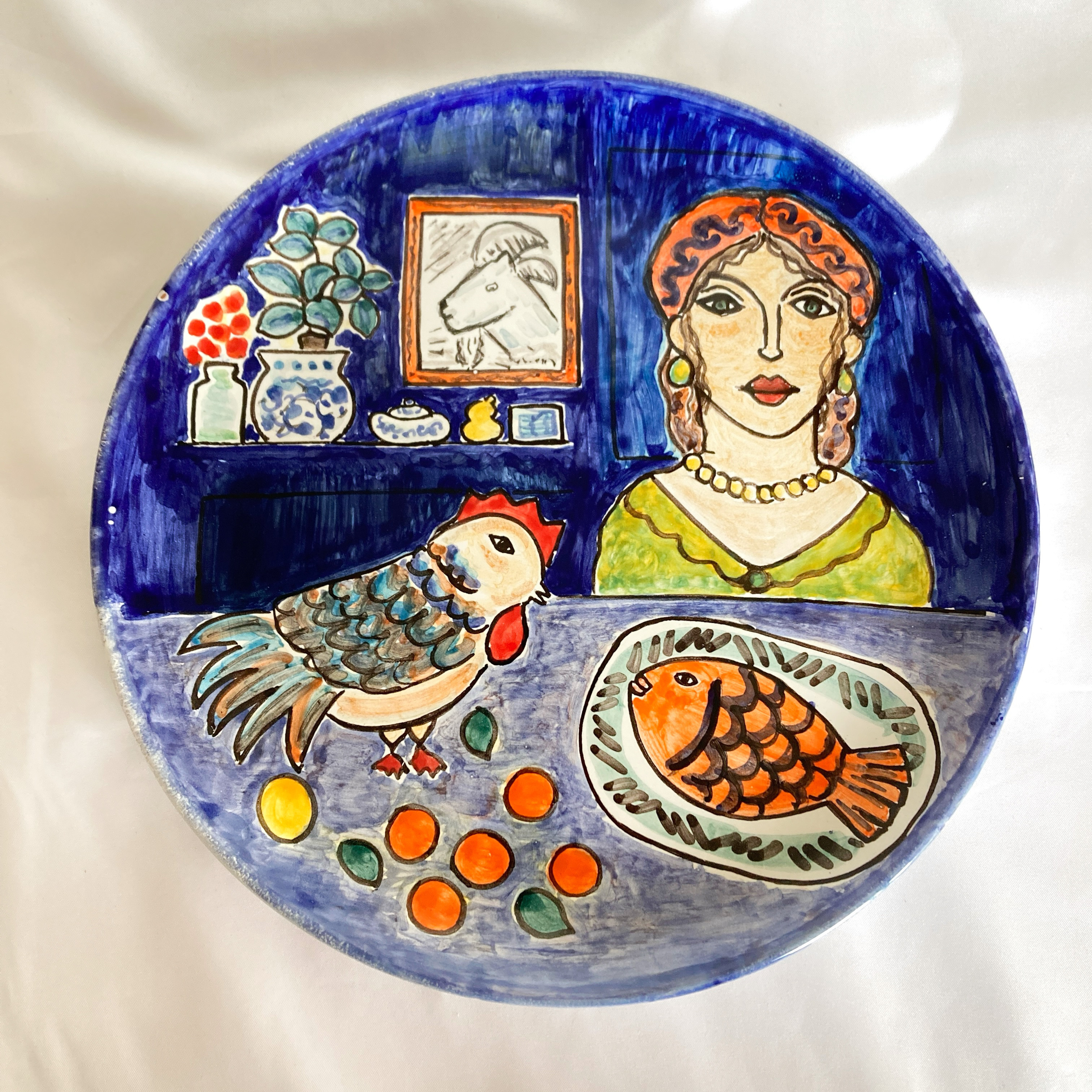 絵皿 26cm Suppertime ART004 マヨリカ焼き イタリア陶器 ウォールプレート　飾り皿