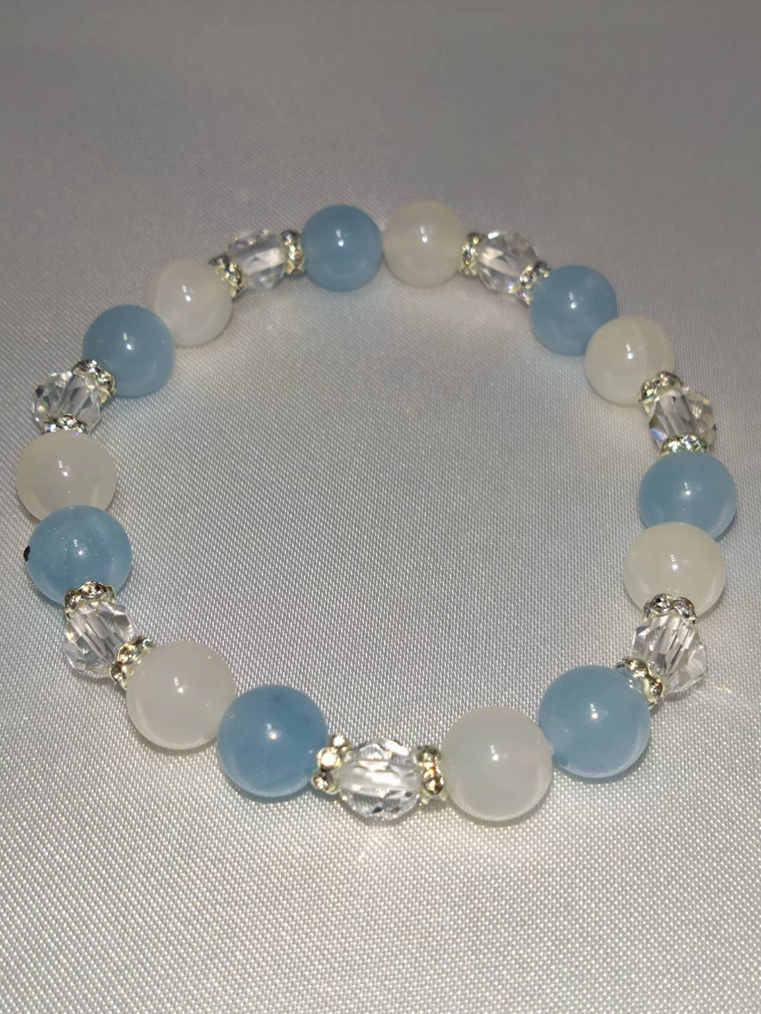 天然石ブレスレット★アクアマリンムーンストーン水晶