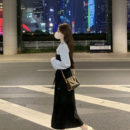 新品】大きいサイズ3Lフェイクツーピース長袖ロングワンピース 黒秋冬