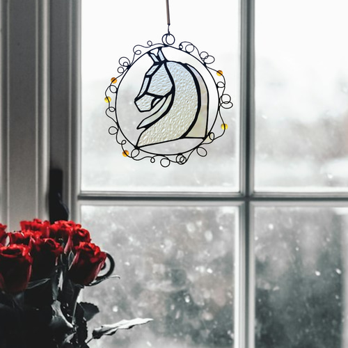 馬の顔 サンキャッチャー ステンドグラス雑貨 インテリア雑貨 プチ