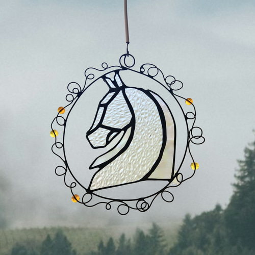 馬の顔 サンキャッチャー ステンドグラス雑貨 インテリア雑貨 プチ