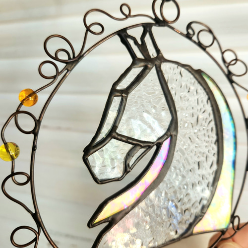 馬の顔 サンキャッチャー ステンドグラス雑貨 インテリア雑貨 プチ