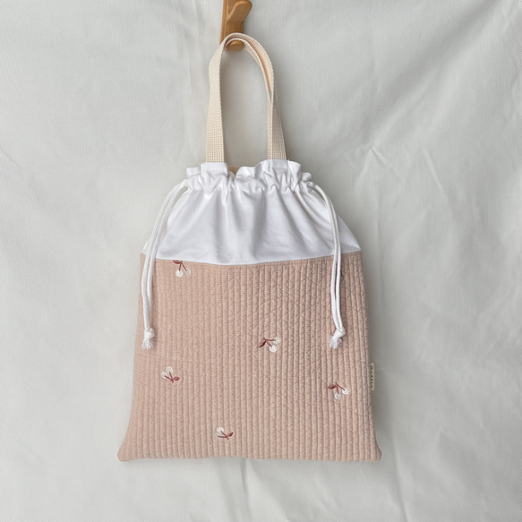 ヌビのおきがえ袋♡ ヌビ✿お着替え袋30✖️35(ピンク×さくらんぼ) 体操着袋 入園入学