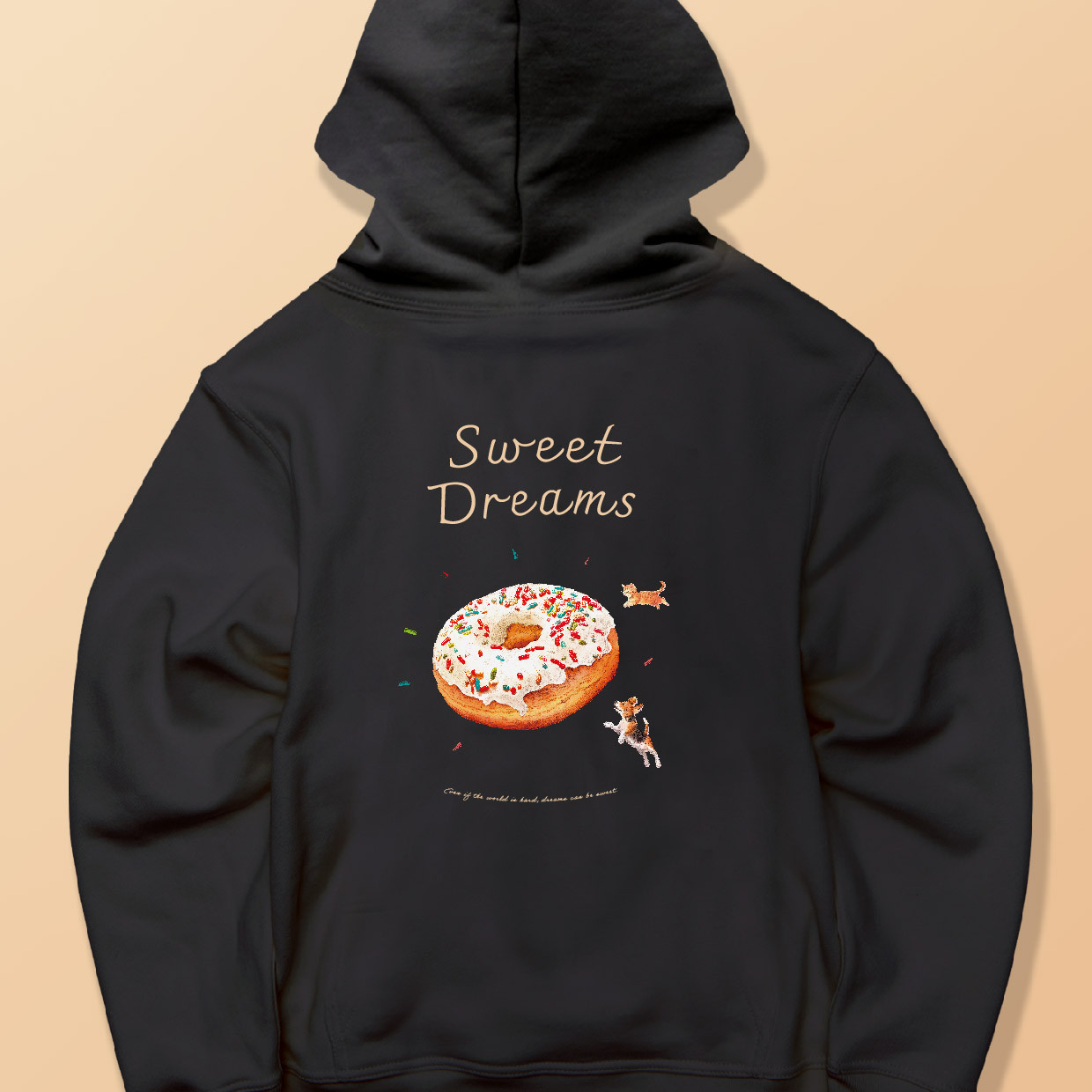 「SWEET DREAMS_イヌ&ネコとドーナツ」しっかりコットン生地/フルジップパーカー/送料無料