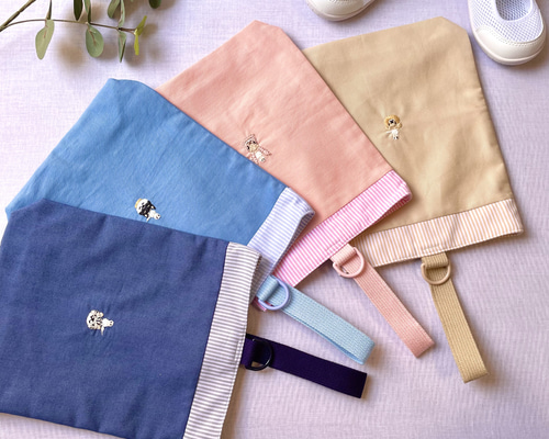 どうぶつたちとインコ刺繍上履き入れ・靴入れ・上履き袋ベージュくま