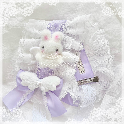 ♡ No.2 天使のうさぎさん付き 編み上げリボンヘッドドレス pink ♡ ♡ No.