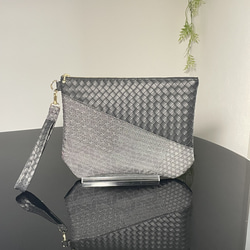 帯リメイクバッグ 本金箔 金の花と花菱亀甲 綿入りスクエアバッグ 持ち