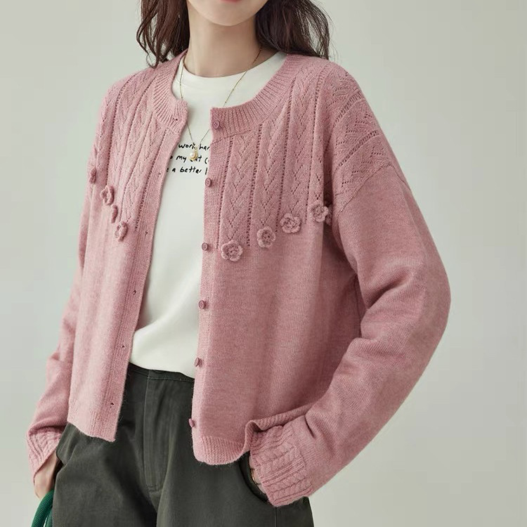 ＜受注製作＞春秋   冬    カーディガン    ニット   ピンク