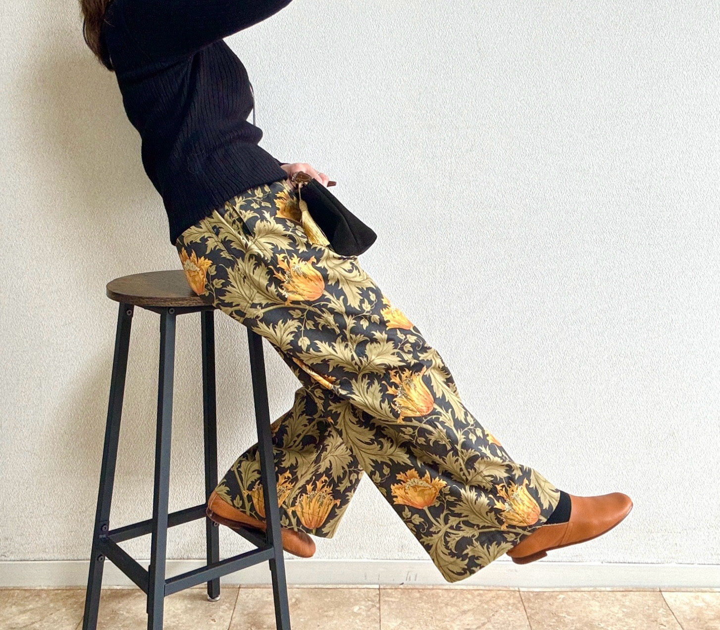 ゆるっとガラパン♦モリスのワイドパンツ （アネモネ）煌めきブラック 再販5＊受注製作＊