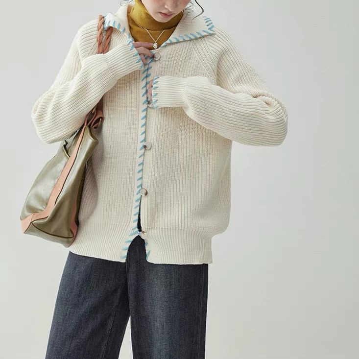 ＜受注製作＞春秋   冬    カーディガン    ニット   ホワイト