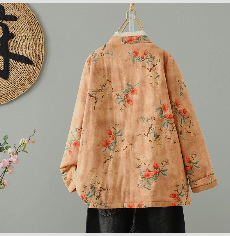 秋冬レディース花柄盤ボタン付き綿入りコート【返品・交換可】品質最優先25-432
