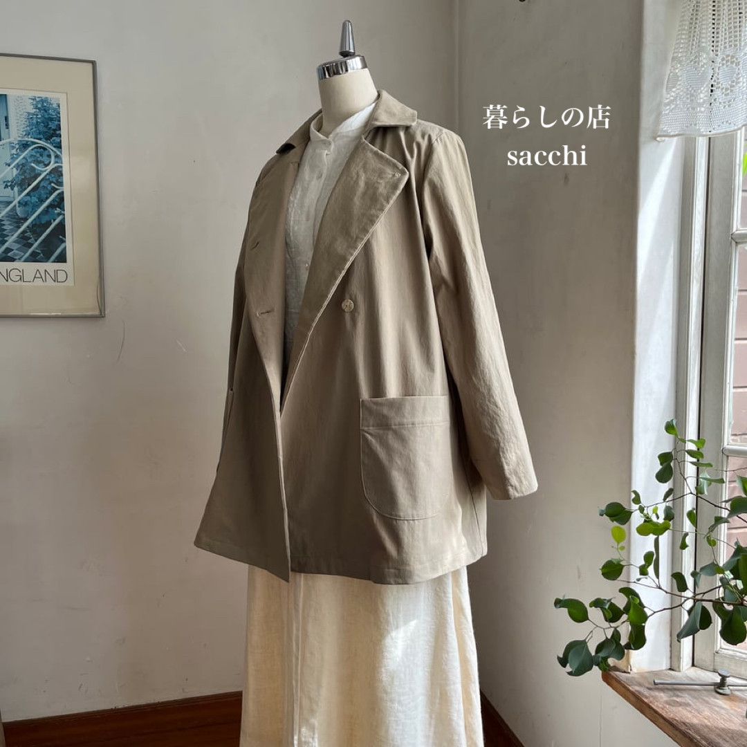 ココットコート　コットン　ヴィンテージ馬布(厚手ポプリン)　ベージュ　　　＊暮らしの店sacchi＊