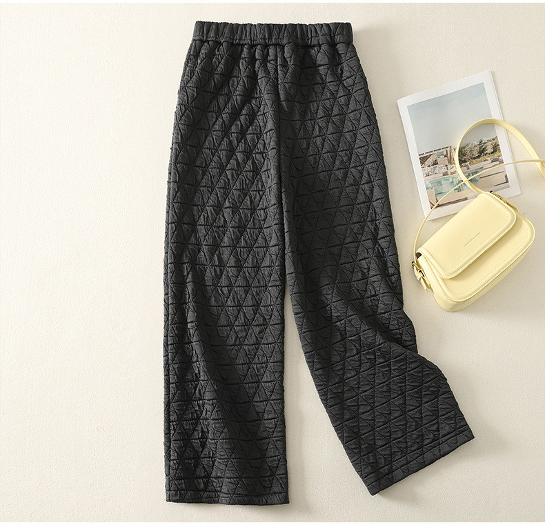秋新作レディースカジュアル保温ルーズ菱柄ドレープ感ワイドレッグパンツ【返品・交換可】品質最優先25-433