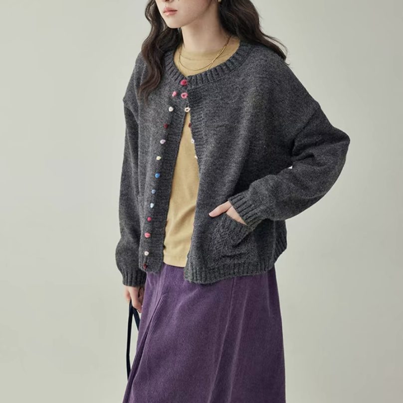 ＜受注製作＞春秋   冬      カーディガン    ニット   グレー