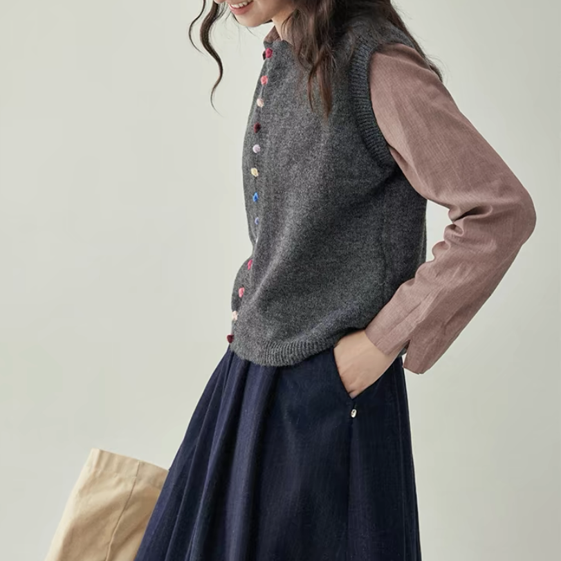 ＜受注製作＞春秋   冬     ベスト    ニット   グレー