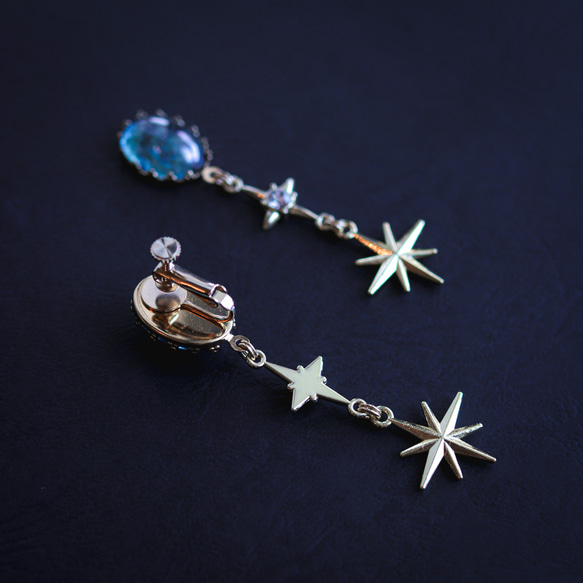 「 Stella 」イヤリング/ピアス *チェコガラス・オーバル・チャーム・ビジュー・星・星光・青・ブルー・透明* 8枚目の画像