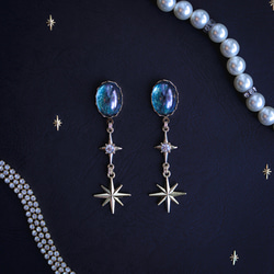 「 Stella 」イヤリング/ピアス *チェコガラス・オーバル・チャーム・ビジュー・星・星光・青・ブルー・透明* 3枚目の画像