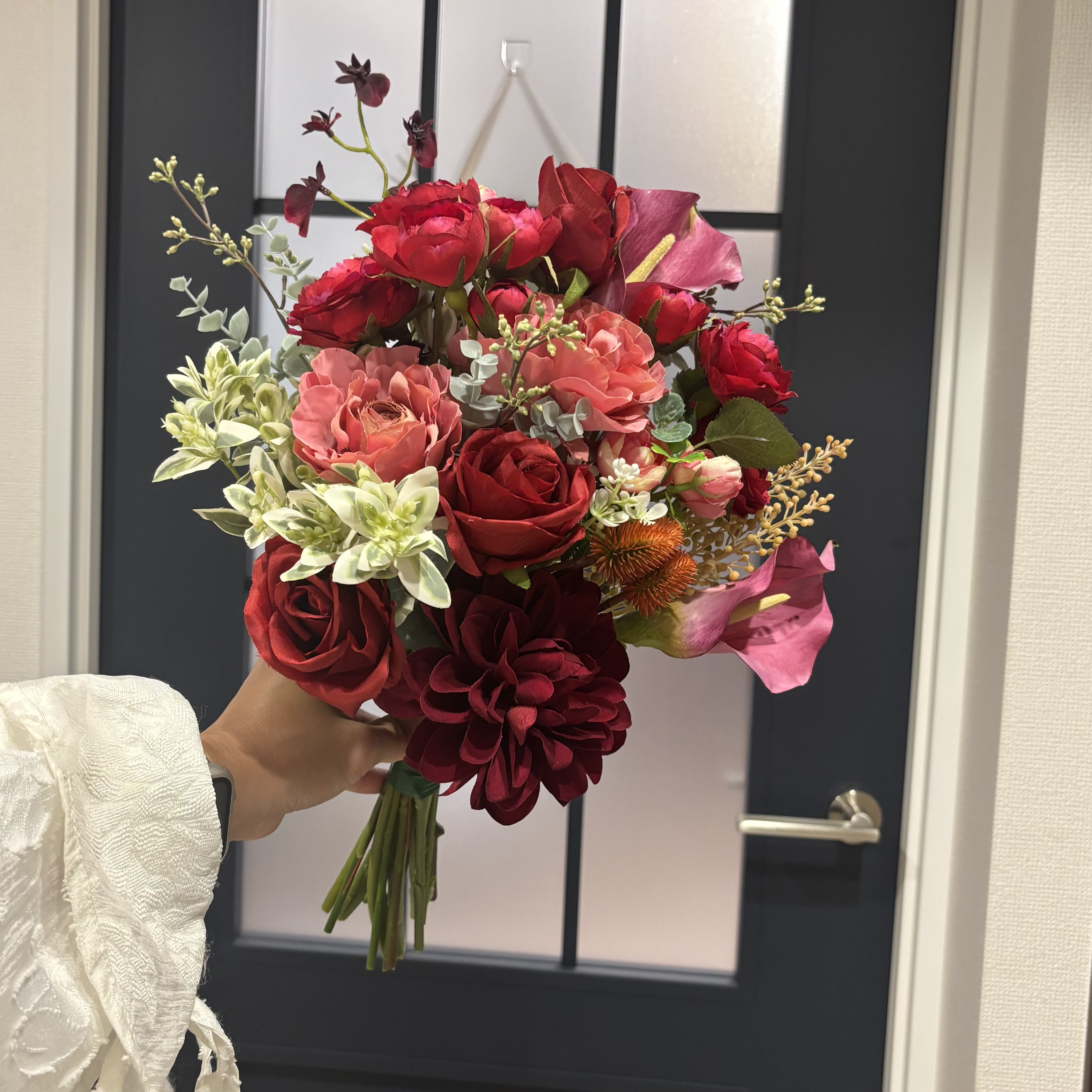 レッド＆ピンクの華やかブーケ　造花　ブーケ　ウェディング