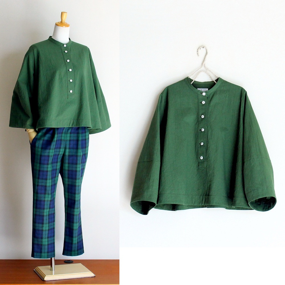 c_o_c_o_r_o　着回し自由なバンドカラープルオーバーシャツ　３シーズン