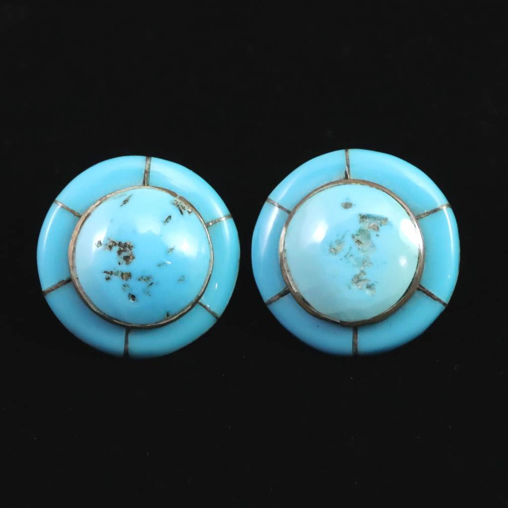 スリーピングビューティー鉱山産ターコイズ 25mmラウンド ピアス 12.73g #33386