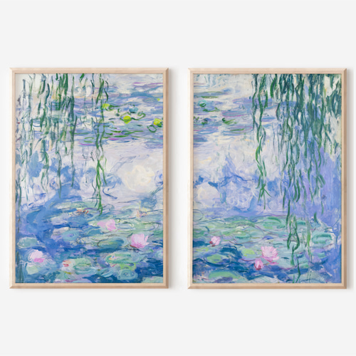 モネ 睡蓮 アートポスター 2枚セット アンティーク 印象派 名画 水辺