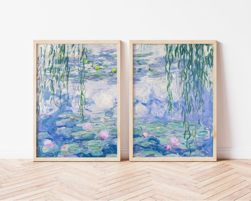 モネ 睡蓮 アートポスター 2枚セット アンティーク 印象派 名画 水辺